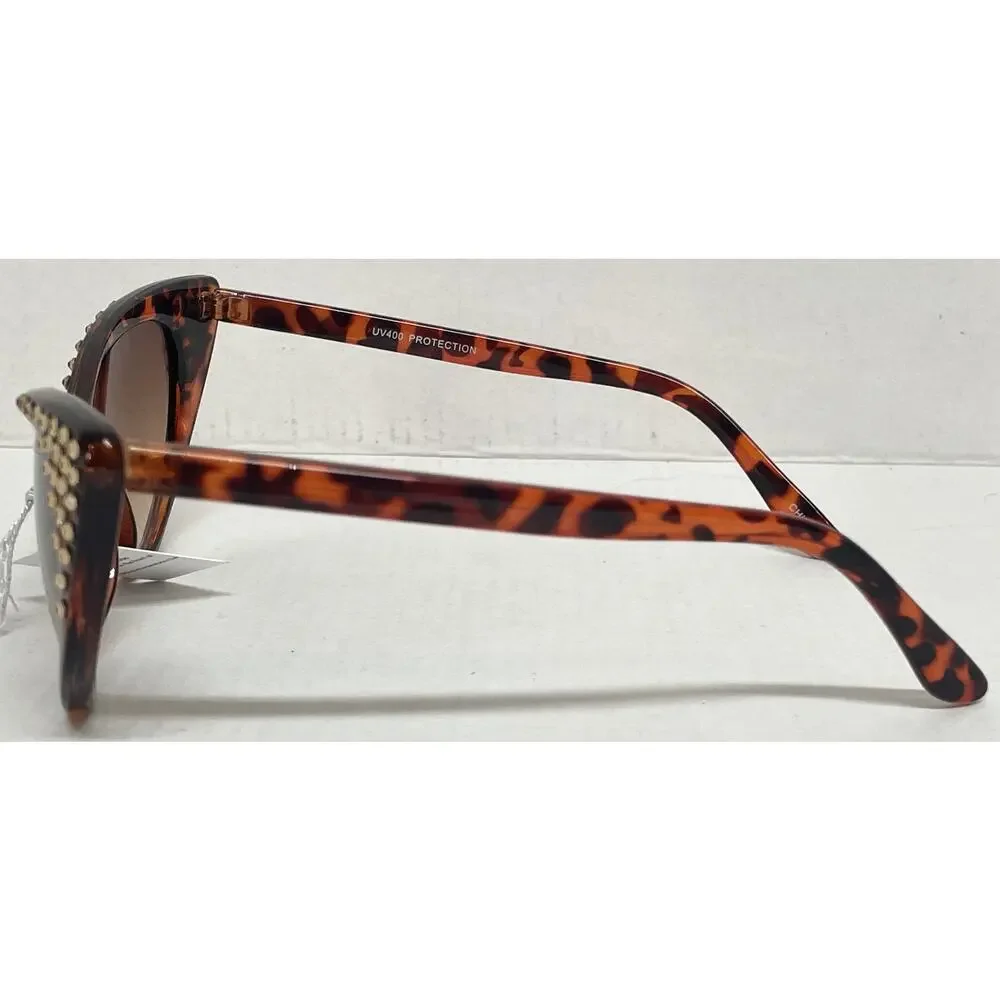 Made with Swarovski Crystals Cat Eye Sunglasses Tortoise Brown Bling Womens Case